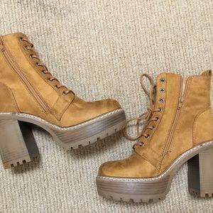 Platform Suede Lace Up Hiking Boot      New Never Worn